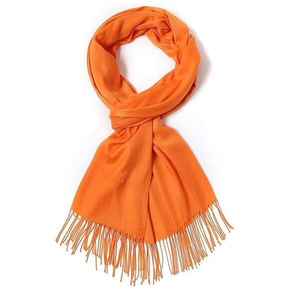 Large Soft Cashmere Silky Solid Shawl Wrap Scarf for Women-Orange - Picture 2 of 6